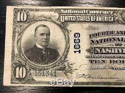 Large 1902 $10 Dollar Bill Nashville National Bank Note Currency Paper Money
