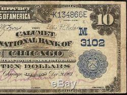Large 1902 $10 Dollar Calumet National Bank Of Chicago Note Currency Paper Money