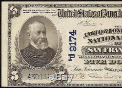 Large 1902 $5 Dollar Anglo & London Paris National Bank Note Currency California