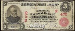 Large 1902 $5 Dollar Boston National Bank Note Red Seal Currency Paper Money