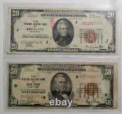 Lot of 4 National Currency, Bank Notes, $20/$50/$100 Denominations 0125-03
