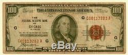 National Currency 1929, $100, Federal Reserve Bank Chicago, Nice Vf, Scarcer Note