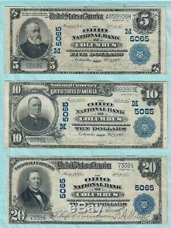 Ohio National Bank, Columbus OH 1902PB SET $5, $10 & $20 banknotes Nat'l Currency