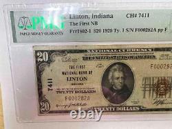 PMG 30 Very Fine 1929 $20 National Currency First National Bank Linton Indiana