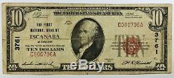 RARE 1929 $10 First National Bank of ESCANABA Michigan National Currency Note
