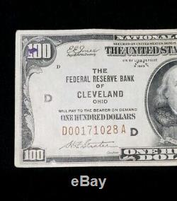 Rare 1929 $100 National Currency Cleveland Federal Reserve Bank Brown Seal