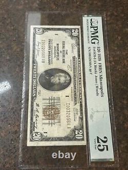 SASA 1929 $20 National Currency Federal Reserve Bank Of Minneapolis Pmg Vf25
