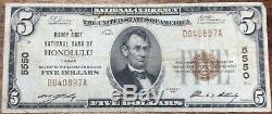Series 1929 $5 Bishop First National Bank Of Honolulu Hawaii National Currency