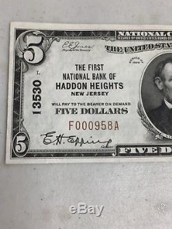 Series Of 1929 $5 First National Bank Of Haddon Heights Nj National Currency