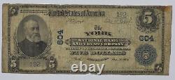 Series of 1902 $5 York National Bank & Trust Co PA National Currency Note Fr-59
