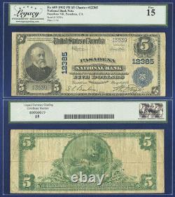 USA 1902 Plain Back $5 Pasadena National Bank 12385