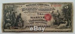 USA 5 dollars 1865 National Currency New York Marine Bank Charter # 1215 RARE