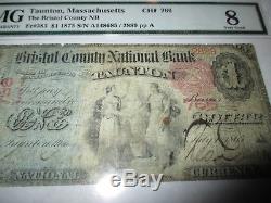 1 1865 $ Taunton Massachusetts Ma Banque Nationale De Billets De Banque Note Bill # 766 Ace