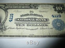 10 $ 1902 Atlantic Highlands New Jersey Nj Banque Nationale Monnaie Note Bill # 4119