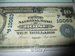 10 $ 1902 Boise Idaho ID Banque Nationale De Devises Note Bill # 10083 Très Bien! Pcpc