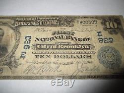 10 1902 $ Brooklyn New York Ny Banque De Monnaie Nationale Note Bill Ch. # 923 Fine