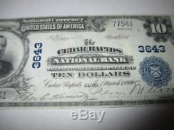10 1902 $ Cedar Rapids Iowa Ia Billet De Banque De Billets De Banque! Ch. # 3643 Xf +
