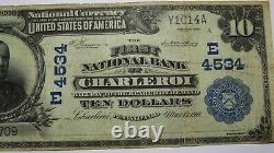 $10 1902 Charleroi Pennsylvania National Monnaie Banque Note Bill Ch. #4534 Rare
