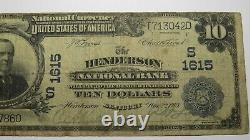 10 $ 1902 Henderson Kentucky Ky Monnaie Nationale Bill! Ch. #1615 Rare