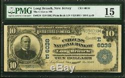 10 $ 1902 Long Branch New Jersey Nj Banque Nationale Monnaie Note Bill Ch # 6038 F15