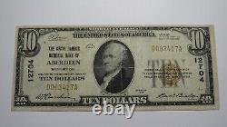 10 1929 Aberdeen Washington Wa Monnaie Nationale Banque Note Bill Ch. #12704 Vf