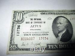 10 $ 1929 Altus Oklahoma Ok Note De La Banque Nationale Bill! Ch. # 13756 Xf