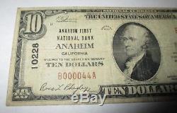 10 $ 1929 Anaheim Californie Ca Banque De Billets De Banque Nationale Note Bill Ch. # 10228 Amende