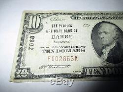 $ 10 1929 Barre Vermont Vt Banque Nationale De Billets De Banque Note! Ch. # 7068 Fine