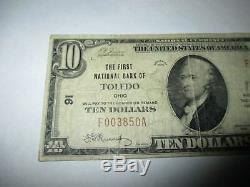 10 $ 1929 Billet De Banque De La Monnaie Nationale Toledo Ohio Oh! Ch. # 91 Fine