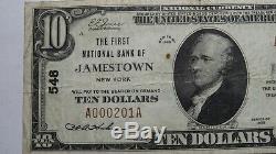 10 $ 1929 Billet De Banque En Monnaie Nationale Jamestown New York, Ny, Bill Ch. # 548 Amende