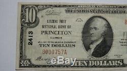 10 $ 1929 Billet De Banque En Monnaie Nationale Princeton Illinois IL 193 Ch. Bill Ch. # 2413 Vf ++