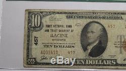 10 $ 1929 Billet De Banque En Monnaie Nationale Racine Wisconsin Wi Bill Ch. # 457 Fine Pcgs