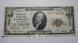 10 $ 1929 Billet De Banque En Monnaie Nationale Rapid City Dakota Du Sud Sd! # 14099 Xf +