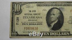 10 $ 1929 Billet De Banque En Monnaie Nationale Texarkana Arkansas Ar Bill Ch. # 7138 Fin