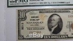10 $ 1929 Billet De Banque National En Devise Du Manasquan New Jersey Nj Bill Ch. # 9213 Vf