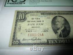 10 $ 1929 Billet De Banque National En Monnaie Nationale Paw Paw Michigan MI Bill Ch. Bill. # 1521 Amende
