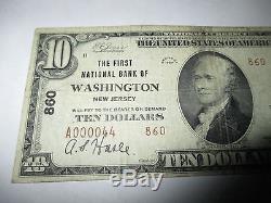 10 $ 1929 Billet De Billet De Banque En Monnaie Nationale Du New Jersey Nj À Washington! # 860 Vf