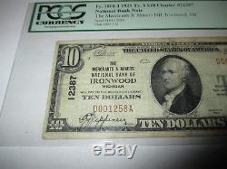 10 $ 1929 Billet De Monnaie National Ironwood Michigan MI National Bill Bill Ch. # 12387 Vf