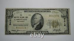 $10 1929 Carlstadt New Jersey Nj Monnaie Nationale Banque Bill Charte #5416