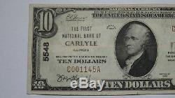 10 $ 1929 Carlyle Illinois IL Banque Nationale Monnaie Note Bill! Ch. # 5548 Vf ++