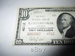 10 1929 $ Cartersville Géorgie Ga Banque De Monnaie Nationale Note De Loi # 4012 Vf ++