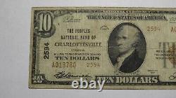 $10 1929 Charlottesville Virginia Va Monnaie Nationale Note De La Banque Bill #2594 Fine