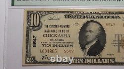$10 1929 Chickasha Oklahoma OK Billet de banque de devise nationale #5547 VF35 PMG