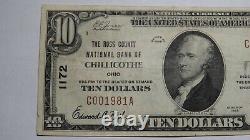 10 $ 1929 Chillicothe Ohio Oh Banque Nationale Monnaie Note Bill Ch. # 1172 Vf ++