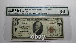 10 $ 1929 Clarksburg West Virginia Wv National Currency Bank Note Bill #7681 Vf30