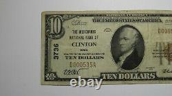 10 1929 Clinton Iowa Ia Monnaie Nationale Banque Note Bill Charte #3736 Vf
