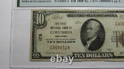 10 $ 1929 Columbus Wisconsin Wi Monnaie Nationale Note De Banque Bill Ch #178 Vf25 Pmg
