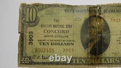 10 1929 Concord North Carolina Nc Monnaie Nationale Banque Note Bill Ch. Numéro 3903