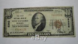 10 $ 1929 Concord West Minnesota Mn Banque Nationale Monnaie Note Bill Ch # 5362 Vf
