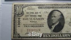 10 $ 1929 Coral Gables En Floride Fl Banque Nationale Monnaie Remarque Bill Ch # 13008 Fin
